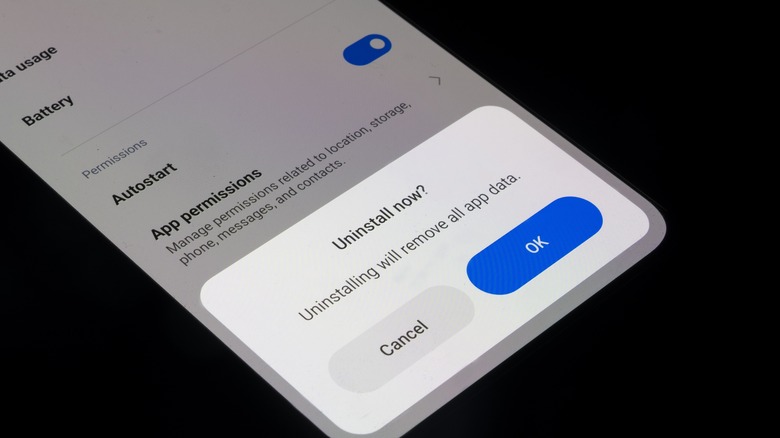 An app uninstall confirmation on Android