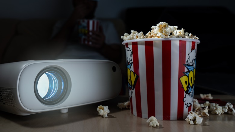 Projector next to popcorn