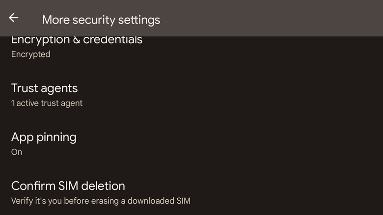 Android security settings page