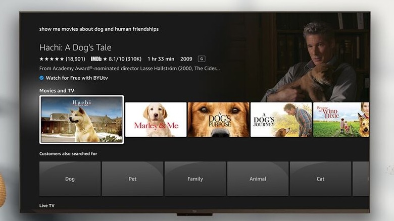 Amazon TV in living room showing home screen