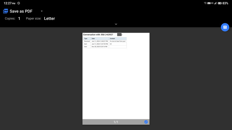 PDF from SMS Backup & Restore app