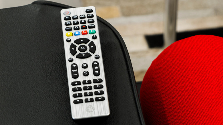 GE universal remote on chair