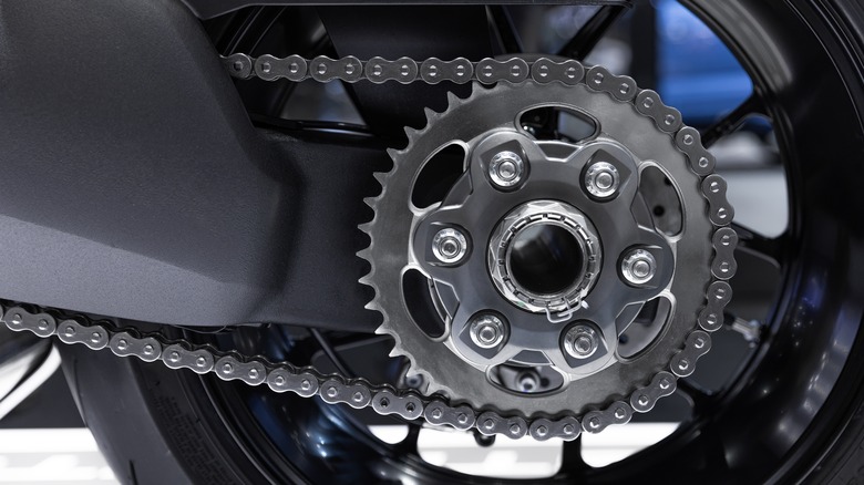 Motorcycle chain on sprocket