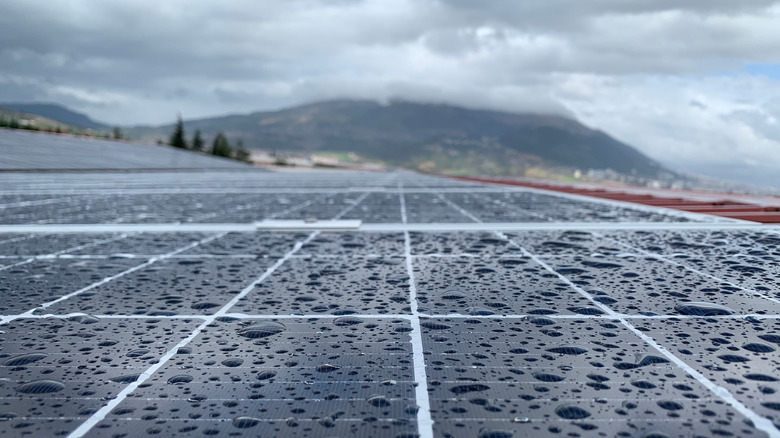 Raindrops on solar panels