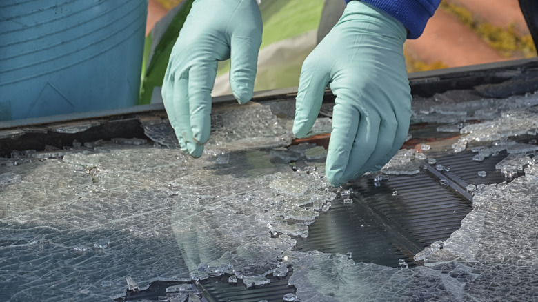 A hail-damaged solar panel