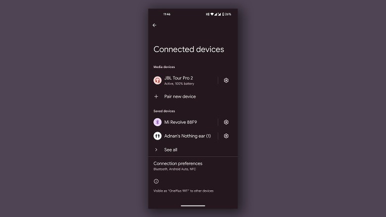 Bluetooth settings menu on Android