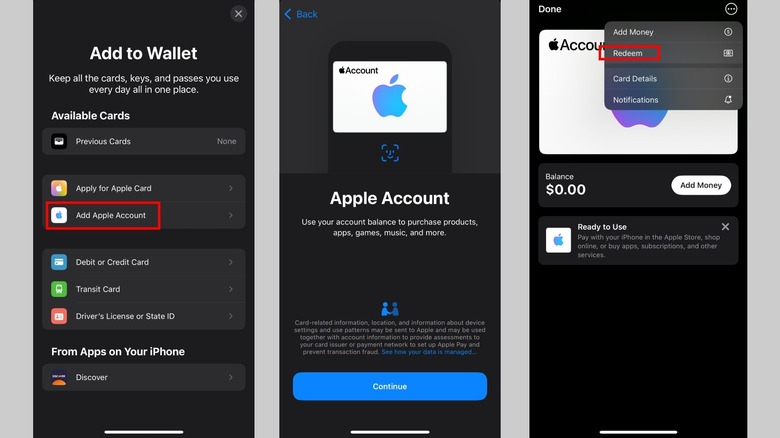 guided Apple Wallet gift card screenshots