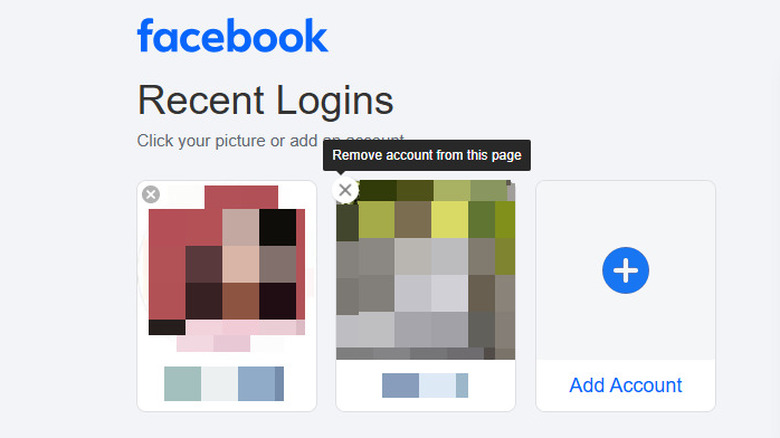 Removing Facebook account from log in page