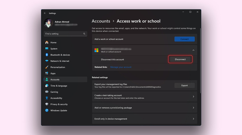 Disconnecting a school account from Windows