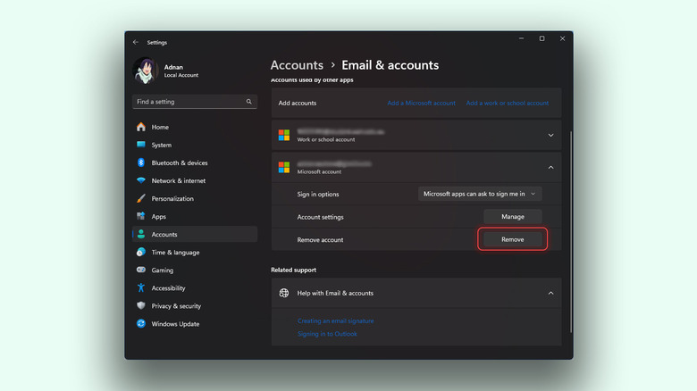 Option to remove Microsoft account from Windows