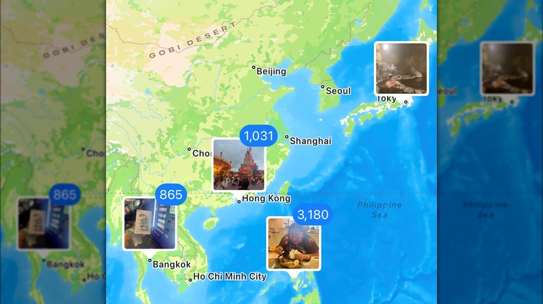 screenshot of iPhone album map view