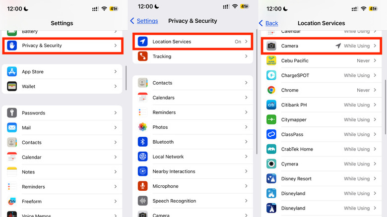 steps to get to location services in iPhone settings