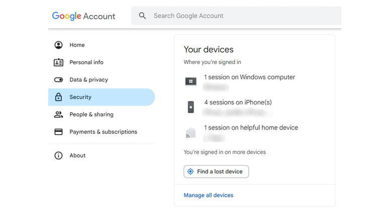 Google account manage all devices