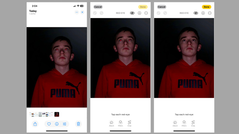 Removing red-eye using iPhone Photos app