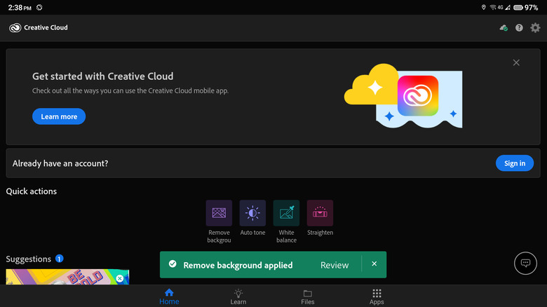 Creative Cloud home page