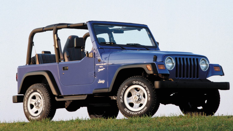 1997 Jeep Wrangler Sport with half-doors, front-right three-quarter view