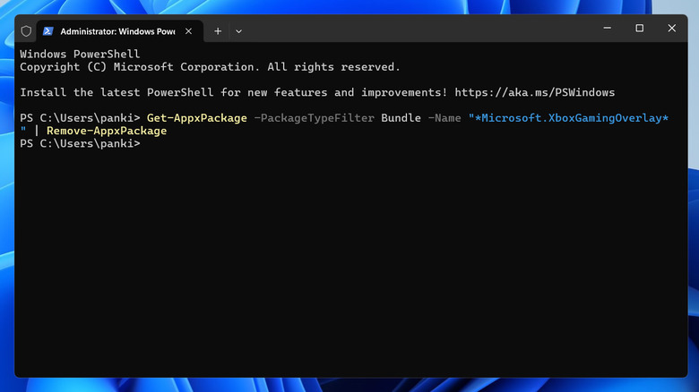 PowerShell command to uninstall Game Bar