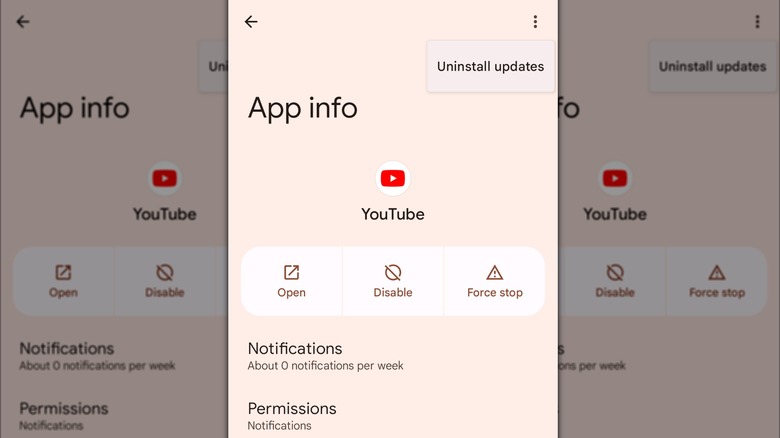 uninstall YouTube updates Android settings