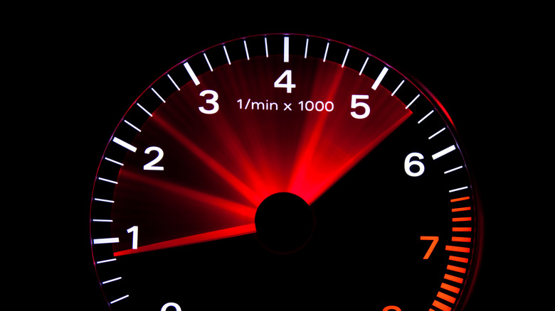 Tachometer showing revved RPM