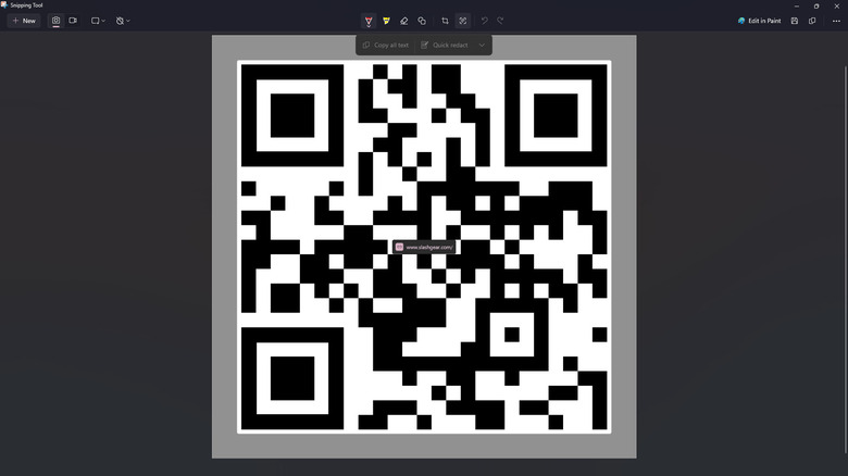 Using Snipping Tool to scan a sample QR code on Windows