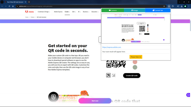 Using a Chrome extension to scan a sample QR code on Chrome