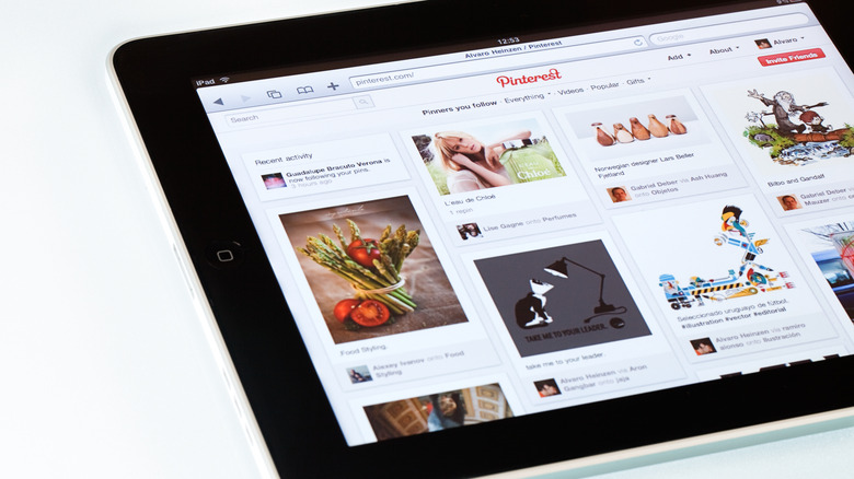 Pinterest home page on tablet screen