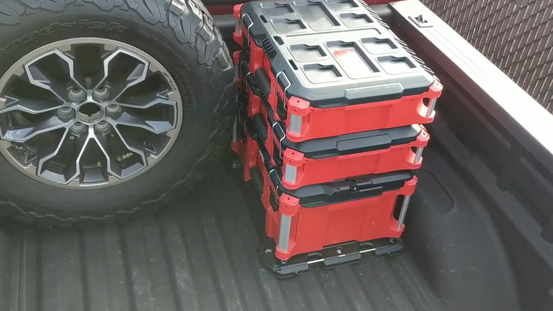 Milwaukee Packout boxes in truck bed