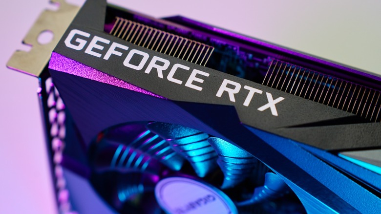 Close up of a GeForce RTX graphics card