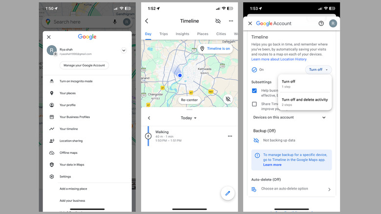 Google Maps Timeline feature on iPhone