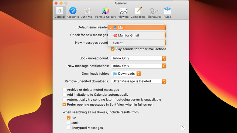 screenshot of Mac Setting for changing default mail app