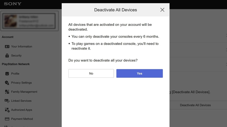 Screenshot of disabled PSN devices