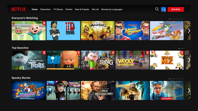 Netflix Kids home screen carousel