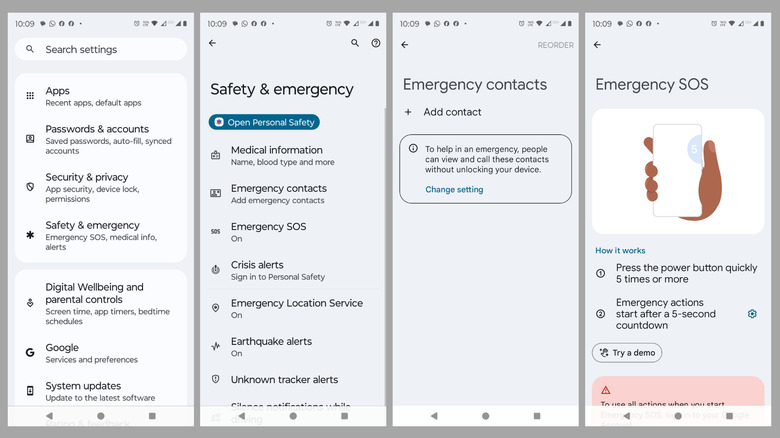 Adding emergency contacts on Android