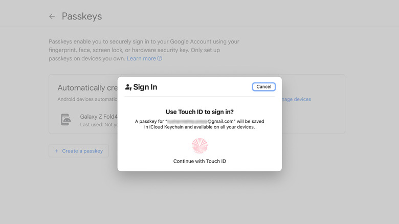 Google passkeys setup on Mac 