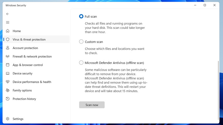 Full System Scan Option in Windows Security App