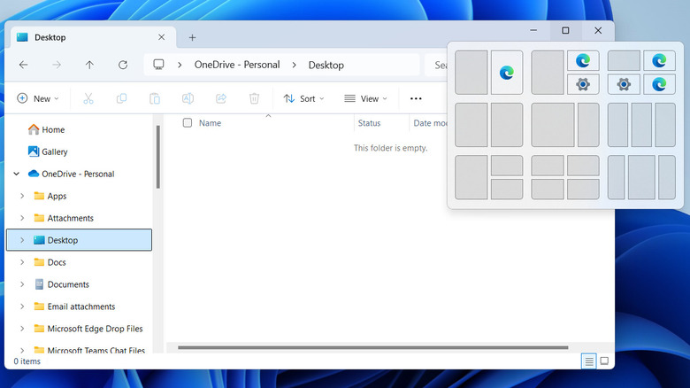 File Explorer showing split screen options in Windows