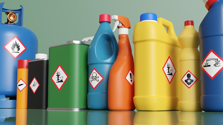 misc bottles with various hazard symbols