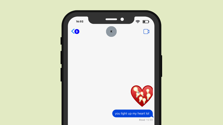 iMessage showing light bulbs inside a heart emoji