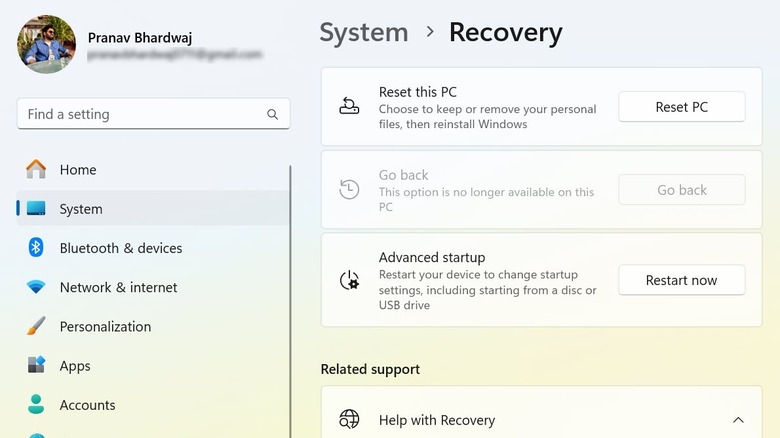 Windows Recovery Settings