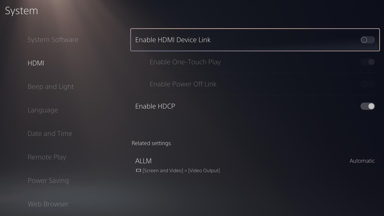 HDMI Device Link option on PS5