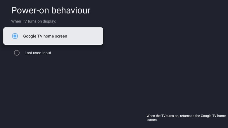 power-on behavior on Google TV