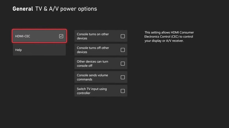 Xbox Series X HDMI-CEC menu