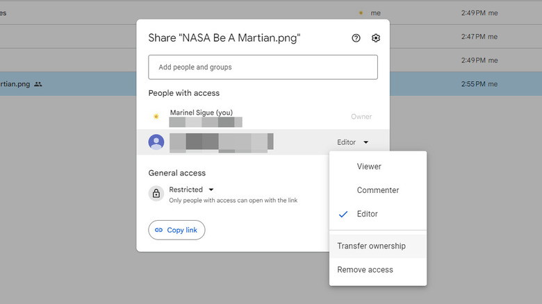 transfering PNG ownership in Google Drive