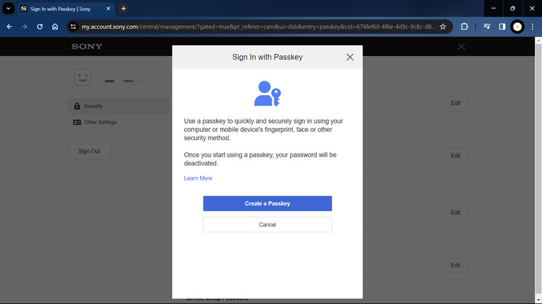 creating PlayStation passkey on Chrome