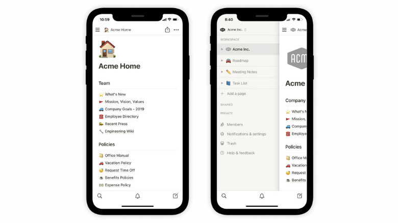 Notion app on mobile