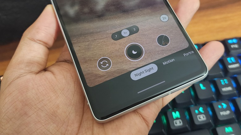 Night Sight mode enabled on a Google Pixel camera.