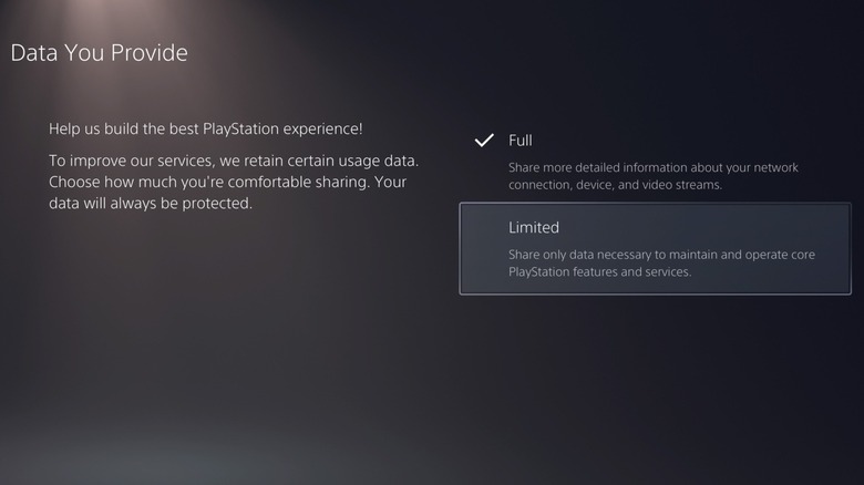 PS5 limit data menu screenshot