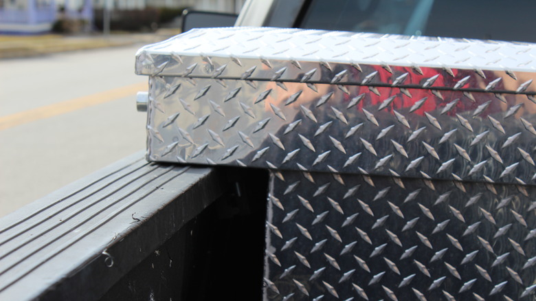 tool box sitting inside truck bed