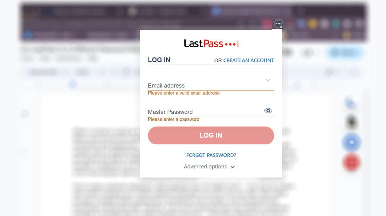 LastPass browser extension login