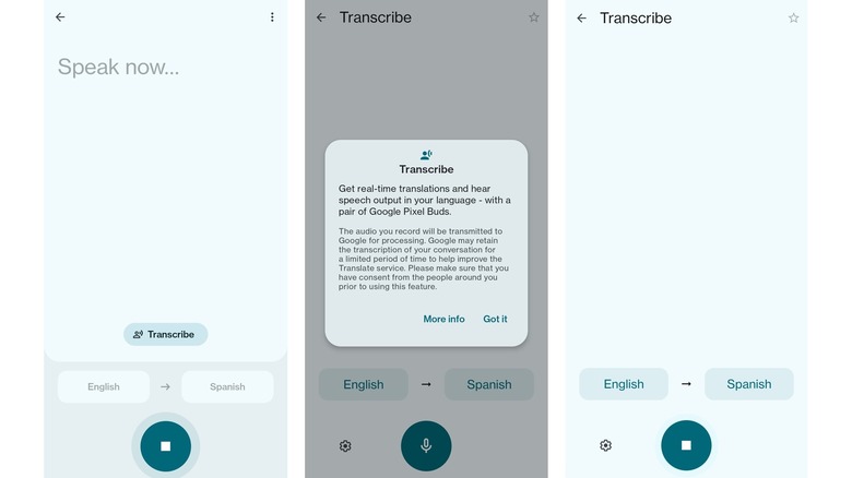 Google Translate Transcribe mode screenshots